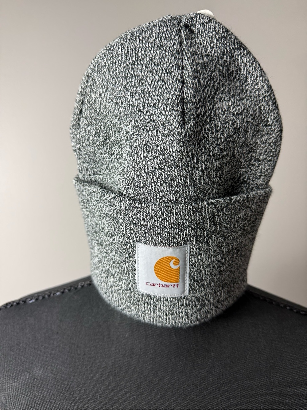 Carhartt Gray Marled Knit Beanie with Gold Logo Patch
